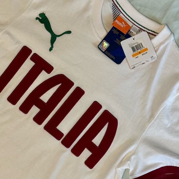 Puma Italia Graphic Tee โ White/Pomegranate โ Size S โ NWT - Picture 3 of 9